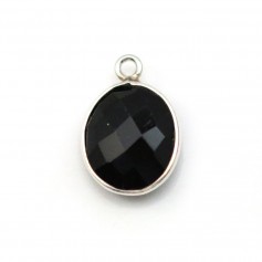 Agate noir de forme ovale, 1 anneau, sertie en argent , 11x13mm x 1pc