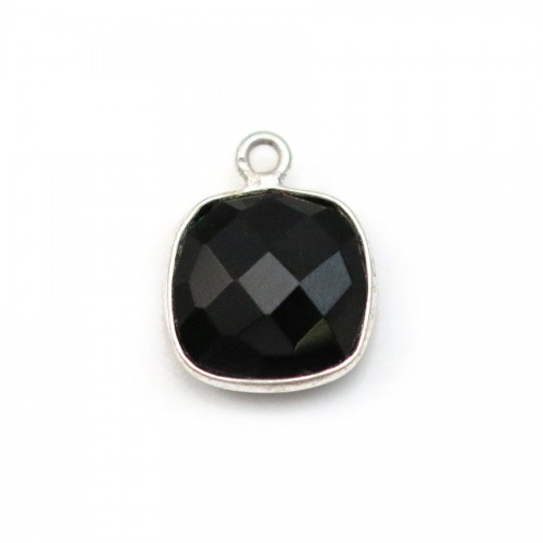 Agata nera a forma quadrata, 1 anello, incastonata in argento, 11 mm x 1 pz