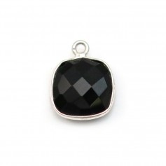 Ágata negra de forma cuadrada, 1 anillo, engastado en plata, 11mm x 1pc