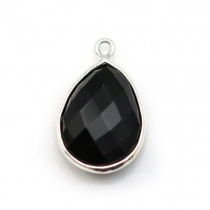 Black Agate in the shape of a drop, 1 ring, set in silver, 13 * 17mm x 1pc