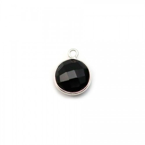 Black Agate in round shape, 1 ring, set in silver, 9mm, x 1pc