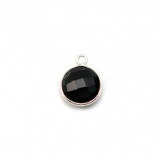 Schwarzer Achat in runder Form, 1 Ring, in Silber gefasst 9mm x 1pc