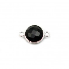 Agata nera a forma rotonda, 2 anelli in argento 9 mm x 1 pezzo