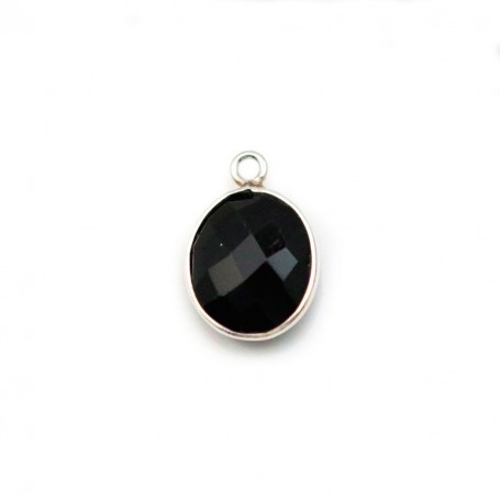 Agate noir de forme ovale, 1 anneau, sertie en argent , 9x11mm x 1pc