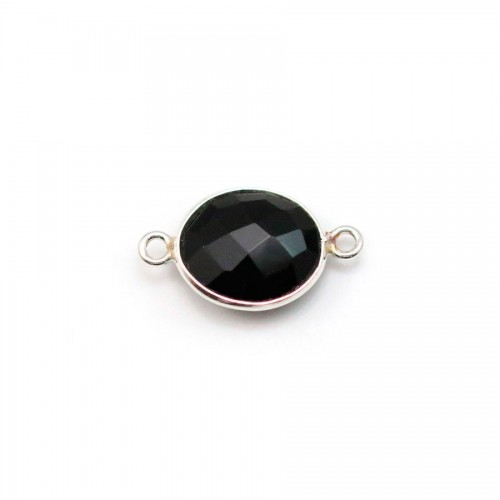 Agata nera ovale, 2 anelli, argento incastonato, 9x11 mm x 1 pezzo