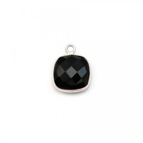 Agate noir de forme carré, 1 anneau, serti en argent, 9mm x 1pc