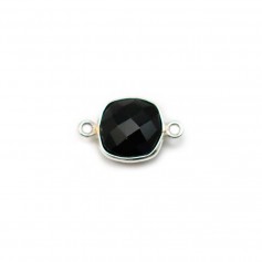 Agata nera a forma quadrata, 2 anelli in argento, 9 mm x 1 pezzo
