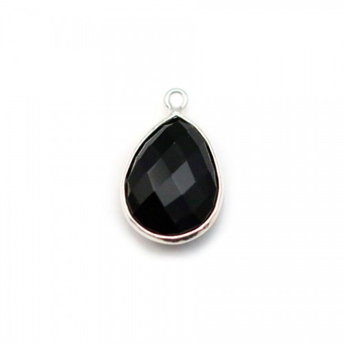 Gota de ágata negra, 1 anillo, engastado en plata, 11x15mm x 1pc