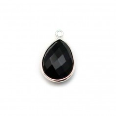 Black Agate in the shape of a drop, 1 ring, set in silver, 11x15mm x 1pc