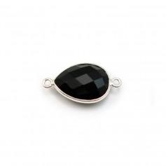 Agate noir en forme de goutte, 2 anneaux, sertie en argent , 11x15mm x 1pc