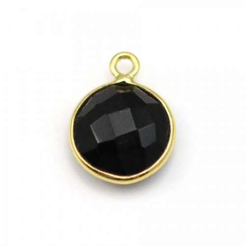 Agate noir de forme ronde, 1 anneau, sertie en argent doré, 11mm x 1pc