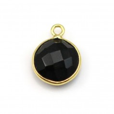 Agata nera a forma rotonda, 1 anello, incastonata in argento dorato, 11 mm x 1 pz