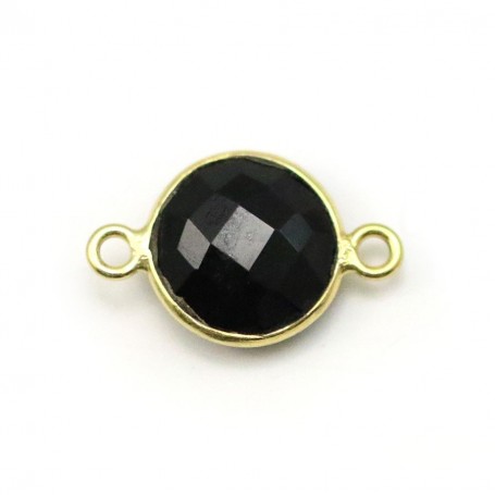 Black agate of round shape, 2 rings, set in gilt silver, 11mm x 1pc