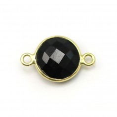 Forma redonda de ágata negra, 2 anillos, engastados en plata dorada, 11mm x 1pc