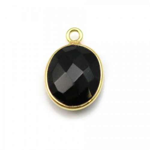 Black agate in oval shape, 1 ring, set in gold silver, 11 * 13mm x 1pc