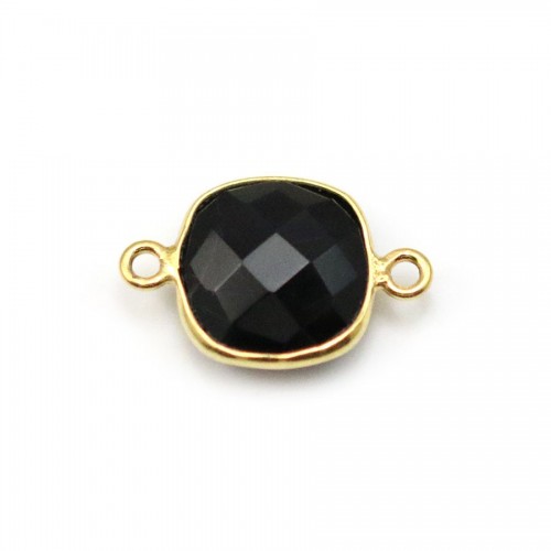 Forma quadrada em ágata preta, 2 anéis, em dourado prateado, 11mm x 1pc