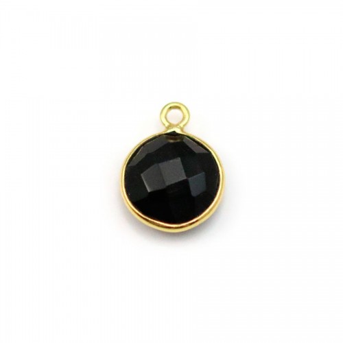 Ágata negra de forma redonda, 1 anillo, engastado en plata dorada, 9mm x 1pc