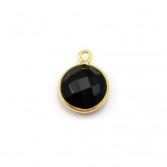 Agate noir de forme ronde, 1 anneau, sertie en argent 925 doré à l'or fin, 9mm x 1pc