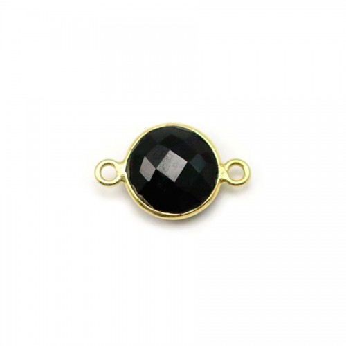 Agata nera a forma rotonda, 2 anelli, incastonati in argento dorato, 9 mm x 1 pz