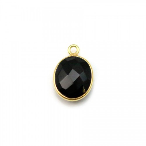 Agate in black color, in oval shape, 1 ring, set in gilt silver, 9*11mm x 1pc