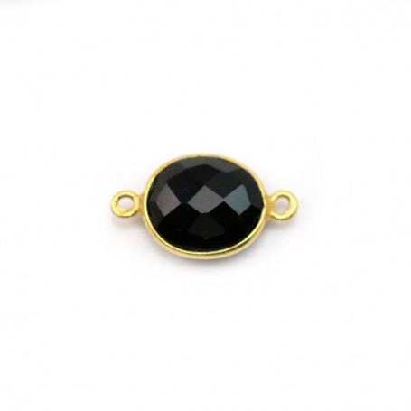 Agate noir de forme ovale, 2 anneaux, sertie en argent 925 doré à l'or fin, 9x11mm x 1pc