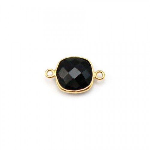 Ágata negra de forma cuadrada, 2 anillos, engastados en plata dorada 9mm x 1pc