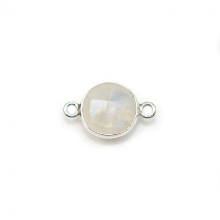 Pierre de lune ronde, 2 anneaux, sertie sur argent, 9mm x 1pc