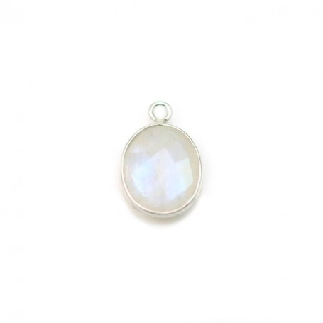 Moonstone of oval shape set on silver, 9x11mm x 1pc