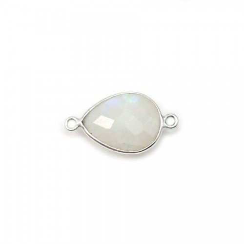 Moonstone in the shape of drop, 2 rings, set on silver, 11*15mm x 1pc
