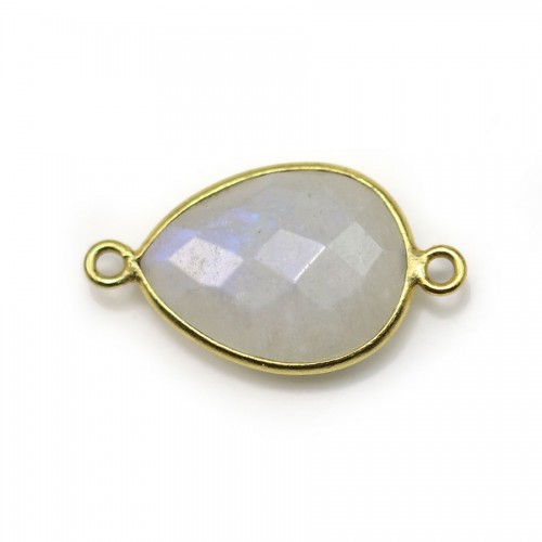 Moonstone in the shape of drop, set on golden silver, 17x13mm x 1pc