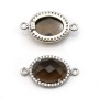 Faceted oval smoky quartz set in 925 silver with zirconium 13x17mm x 1pc