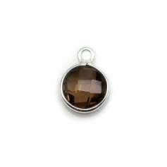Faceted round smoky quartz set in silver 9mm x 1pc