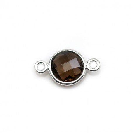 Faceted round smoky quartz set in silver 2 rings 11mm x 1pc