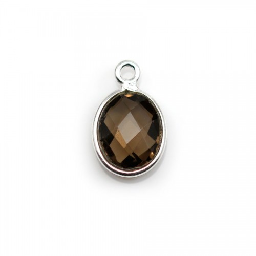 Faceted oval smoky quartz set in silver 9x11mm x 1pc