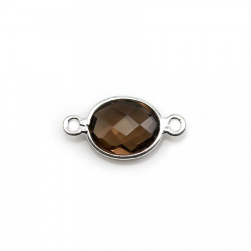 Faceted oval smoky quartz set in silver 2 rings 9x11mm x 1pc