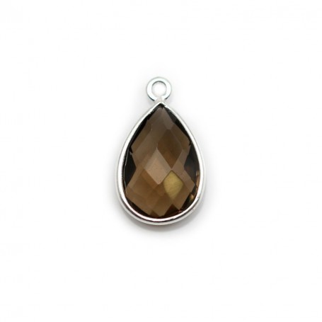 Faceted drop smoky quartz set in gold-plated silver 13x17mm x 1pc