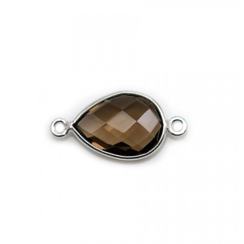 Faceted drop smoky quartz set in silver 2 rings 11x15mm x 1pc