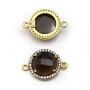 Faceted round smoky quartz set in gold-plated silver with zirconium 15mm x 1pc