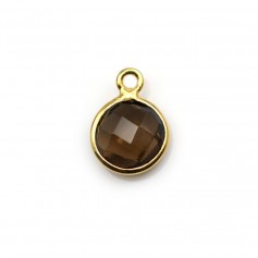 Faceted round smoky quartz set in gold-plated silver 9mm x 1pc