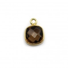 Faceted cushion cut smoky quartz set in gold-plated silver 9mm x 1pc