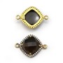 Faceted rhombus smoky quartz set in gold-plated silver with zirconium 15mm x 1pcc
