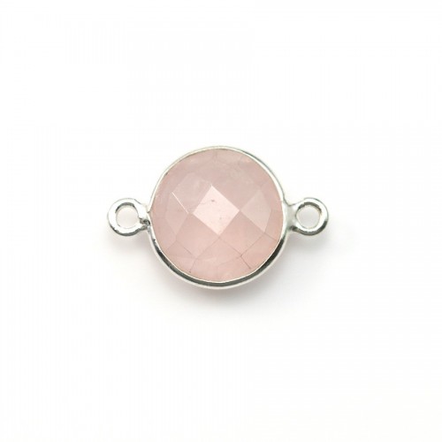 Conjunto de facetas redondas de quartzo rosa sobre prata 2 argolas 11mm x 1pc