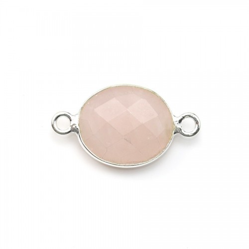 Conjunto de faceta oval de quartzo rosa sobre prata 2 anéis 10x12mm x 1pc