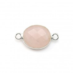 Faceted oval rose quartz set in silver 2 rings 10x12mm x 1pc