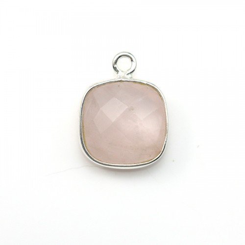 Conjunto de almofada de quartzo rosa sobre prata 11mm x 1pc