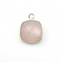 Faceted cushion cut rose quartz set in silver 11mm x 1pc