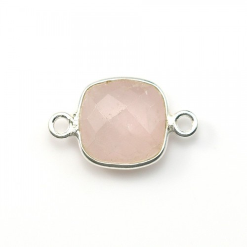Cuarzo rosa engarzado en plata 2 anillos 11mm x 1pc