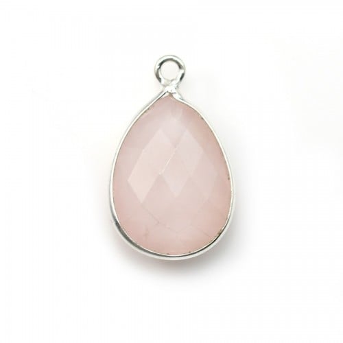 Faceted drop rose quartz set in sterling silver 13x17mm x 1pc