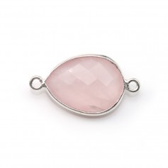 Faceted drop rose quartz set in silver 2 rings 13x17mm x 1pc