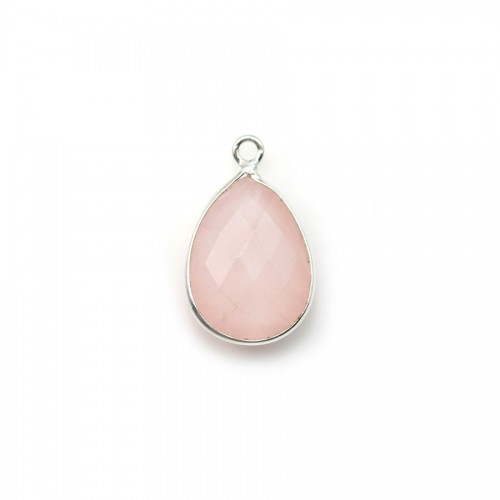 Faceted drop rose quartz set in silver with 1 ring, 11*15mm x 1pc
